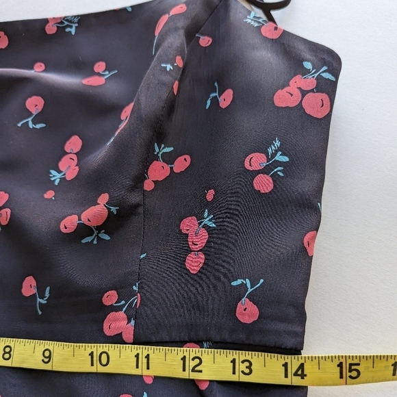 HVN Nora Mini Slip Dress Black Cherry Print Spaghetti Strap Silk - sz 6 REPAIRED - Picture 10 of 10
